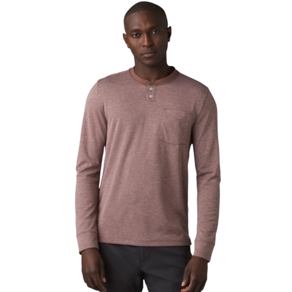 Prana Mens Sol Defender Henley Slim Fit Long Sleeve Shirt Moon Quart XL Gorpcore